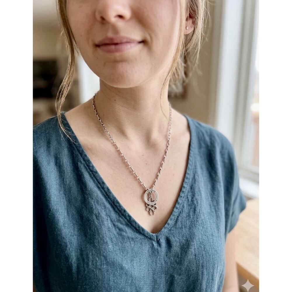 Women’s Sterling Silver Link‎ Chain & Floating Honesty Charm Necklace W/Dangle